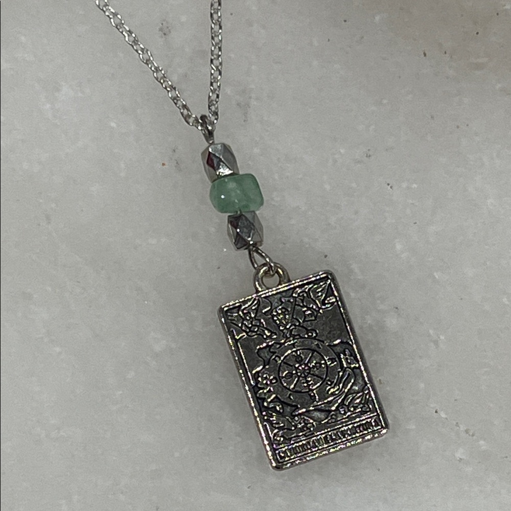 Silver Pendant Taroh Necklace with Green Aventurine Bead